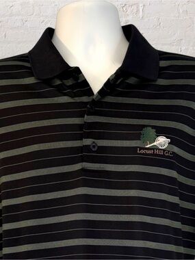 Monterey Club Golf Polo Shirt L Locust Hill G.C. Striped Navy Green Performance